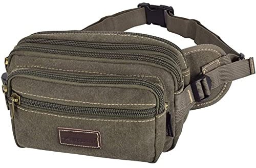SUNSEATON Hohe Kapazität Gürteltasche, Multifunktionale Hüfttasche mit 6 Fächer Reißverschluss geeignet für Reise Wanderung und alle Outdoor-Khaki