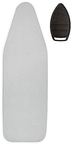 Encasa XO Ironing Board Covers - Metallic Silver Jetstream - Fits Large Boards 125x39 cm, Extra Thick 2mm Foam + 4mm Felt Padding, Elastic Cord + Lock, 3 fastners, Silicone Iron Rest, Heat Reflective