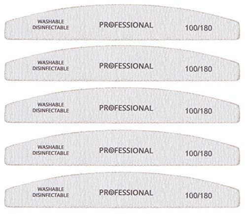 Lurrose 5pcs lima de uñas profesional de doble cara Emery Board lavable 100/180 herramientas de manicura (plata)