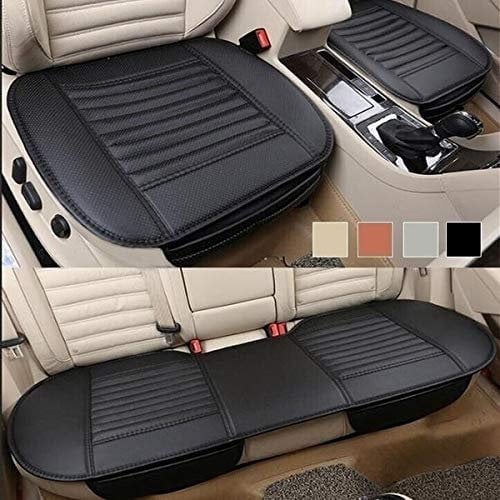 Fifth Gear 3pc Universal Front and Rear PU Leather Black Car Seat Cushion Cover Set Anti Slip Breathable Car Seat Pad Bamboo Charcoal Seat Protector Non Slip