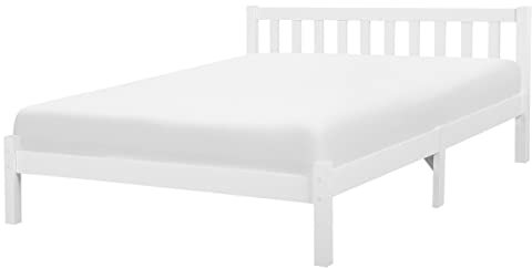 Holzbett Kiefernholz weiß Lattenrost 160 x 200 cm hohes Kopfteil Florac