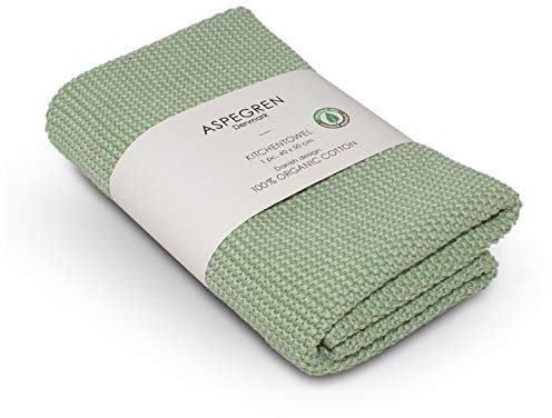 Aspegren - Geschirrhandtuch gestrickt inkl. Giveaway „Solid Tender Green“ aus 100% Baumwolle in Grün, Premium Abwaschtücher für Küche und Haushalt, Natur Geschirrhandtücher, 40 x 50 cm