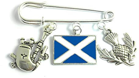 Schottland Schottische Kiltnadeln mit Flagge, Dudelsack und Distel Charm (Samtbeutel), S, Metall