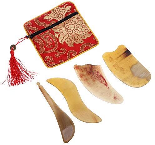 EXCEART 4 Stück Gua-sha-massagegerät Massage-kratzplatte Jaderoller Für Gesicht Jade Kamm Brett Gesicht Gua Sha Schabewerkzeug Scraping-massage-tools Spa Guasha Board Büffelhorn China
