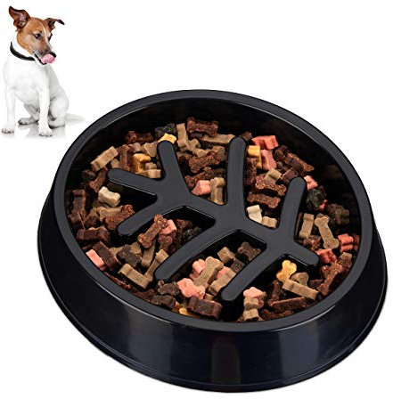 Relaxdays Anti Schling Napf, mittlere & große Hunde, Kunststoff, rutschfest, langsam Fressen, Futternapf 500 ml, schwarz