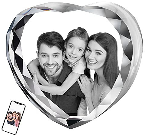 Amlion Cristal Personnalisables Photo Texte Prenom,Votre Photo en Verre Cristal,Personnalisé Led Lumière avec Gravé Photo, Personnalisé Cristal Cadeau Homme Femmes Noël Saint Valentin