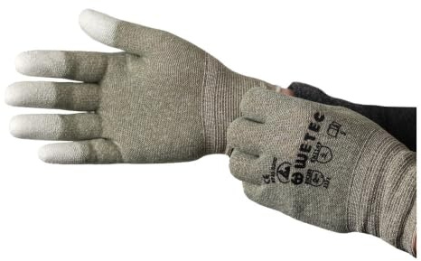 Wetec Handschuhe, PU-beschichtete Fingerkuppen, ESD, L, Kupferfaden (Schutzhandschuh Produktschutz) (Pack à 10 Stück)
