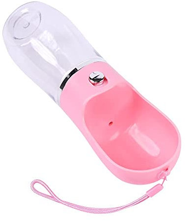 DZL- Botella Agua Perro Botella de Agua para Mascotas Bebedero Portátil de Viaje para Perros y Gatos Fuente Portátil para Mascotas 380ML (Rosa)