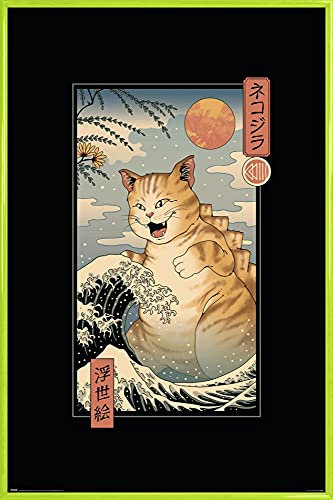 1art1 Illustrationen Poster Plakat | Bild und Kunststoff-Rahmen - Catzilla Ukiyoe, Vincent Trinidad (91 x 61cm)