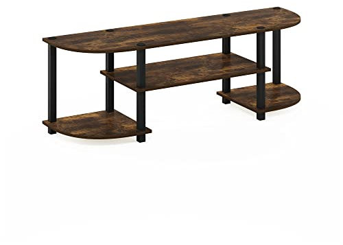 Furinno Wide Entertainment Center, Stand, TV Unit, Engineered Wood, Amber Pine/Black, 29.5(D) x 59.9(W) x 56.6(H) cm
