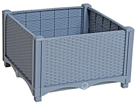 ESTEXO Blumenbeet Hochbeet Gemüsebeet 40x40x26 cm Pflanzbeet Polyrattan Pflanzkasten Grau