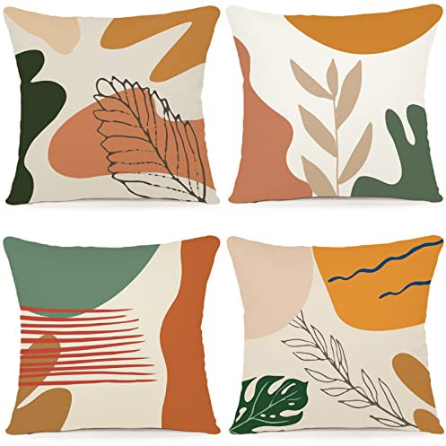 ZWJD Kissenbezug 45x45 4er Set Outdoor Kissen Dekokissen Leinen Kissenhülle Kissenbezüge Geometrische Muster Kissenhüllen für Sofa Wohnzimmer Zierkissen 45x45 A048-18