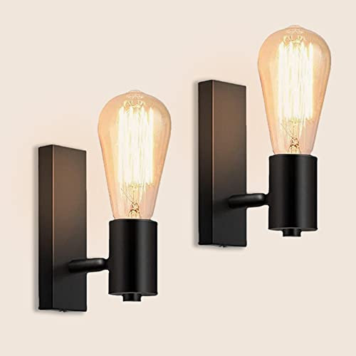 LIGKIN 2 Stück Wandleuchte Innen Wandspot Industrielle Retro Design E27 Wandlampen Vintage 360° drehbare Lampe aus Metall Wandleuchte für Treppen Flur Wohnzimmer, Schwarz