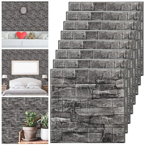 Tinlade 30 Pcs 3D Wall Panels Peel and Stick Wallpaper Foam, Grey Stone