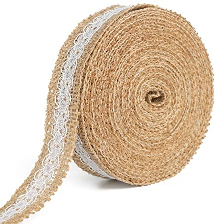 jijAcraft 10M Juteband mit Spitze, 2.5CM Jute Spitzenband Dekoband Perfekt zum Dekorieren für Hochzeiten, Geburtstagen und vielen weiteren