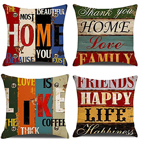 Homefeelzydys Kissenbezug 4er Set 60X60cm Bauernhaus Kissenhülle Dekorative Dekokissen Moderne Kissenbezüge Sofakissen Kissen Drinnen für Sofa Couch Stuhl Schlafzimme Büro Auto