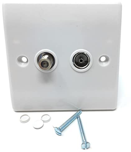 TV & Satellite Faceplate - 2 Gang Outlet with 1 TV & 1 F-Type Female Socket