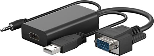 Goobay 61259 Adaptateur VGA vers HDMI Full HD 1080p @ 60Hz - Convertit VGA & Audio en Signaux HDMI - Câble Moniteur Noir