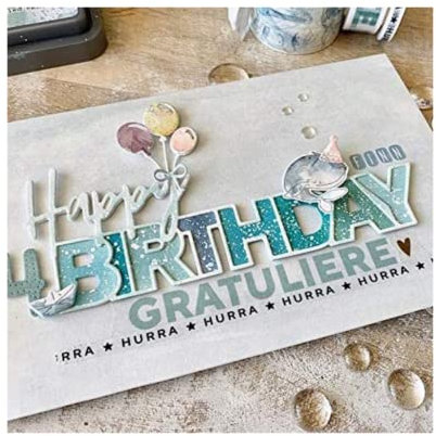 Sredwtk Happy BIRTHDAY Stanzschablonen Geburtstag Metall Prägeschablone Stanzformen Schablonen für Scrapbooking DIY Grußkarten zum Geburtstag Einladung zur Einschulung Kinderkarten