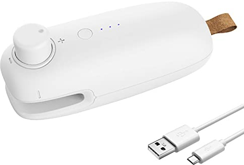 Mini Folienschweißgerät,2 IN 1 Bag Sealer USB Wiederaufladbar Tragbar Folienschweißgerät Schweißgerät für Tüten,Heißsiegelgerät für Snack Plastiktüten, Küchenfrische (Weiß)