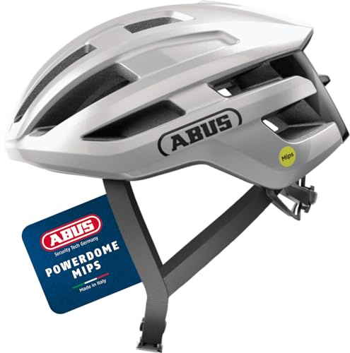 ABUS PowerDome road bike helmet - lightweight bike helmet with clever ventilation system and aerodynamic profile - Made in Italy - for men and women - silver, size M
