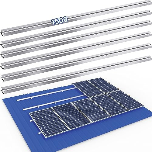 Photovoltaik montageschiene 1500mm, Aluprofil Schiene Solar Ziegeldach/Blechdach/Bitumendach/Metalldach Montage Set 1 Module Befestigung Montageschiene PV-Anlage, Systemprofil für Solarpanel 6 Stück
