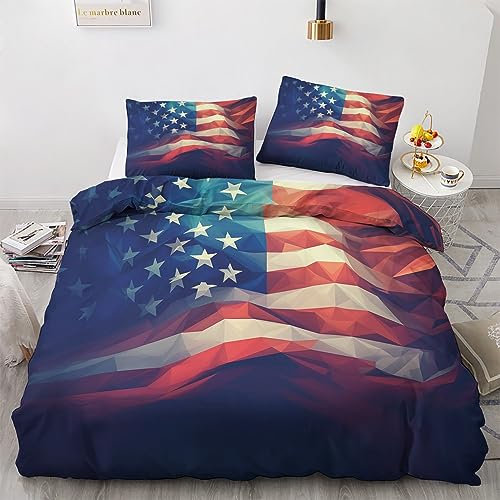 GEDAEUBA Sommer Bettwäsche 200x220 Amerikanische Flagge - Usa Flagge Bettbezug 200 x 220 3 teilig, Wendebettwäsche und Kissenbezug 80x80, Weiche Mikrofaser Bettwäsche-Sets mit Reißverschluss