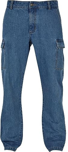Urban Classics Herren Hose Straight Leg Cargo Jeans Light Blue Washed 32