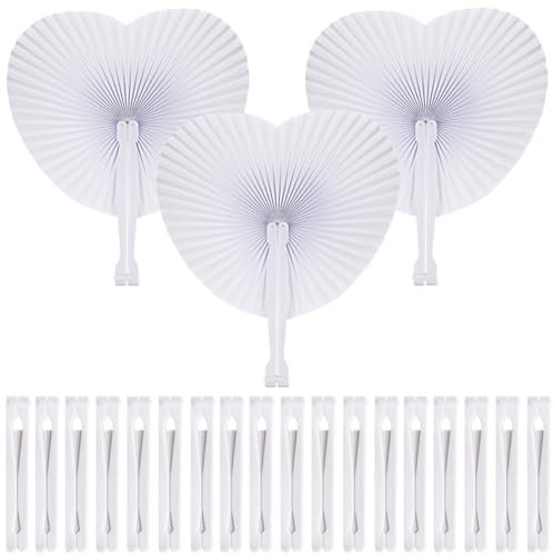 SXUUXB Fächer Hochzeit 100 Stück Papierfächer Handfächer Weiß Paper Hand Fans Hochzeitsfächer Herz Taschenfächer FächerFaltfächer für DIY Hochzeit Geschenk Hochzeitsdeko Party Geburtstag Dekoration