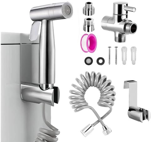 Spruzzatore per Bidet -Spruzzatore bidet per WC con doppia modalità,Bidet Acciaio Inossidabile Doccetta per Bidet WC Doccia con valvola a T G1/2, Tubo retrattile da 1,5 m e supporto per doccetta