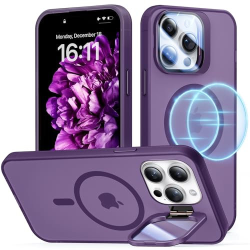 ONOFSO Cover iPhone 15 Pro Max, Protezione Anti-Caduta di Grado Militare, Compatibile Con la Ricarica Wireless MagSafe, Custodia Magnetica Ultra Sottile Antiurto da 6.7 Pollici,Serie Stand,Viola Scuro