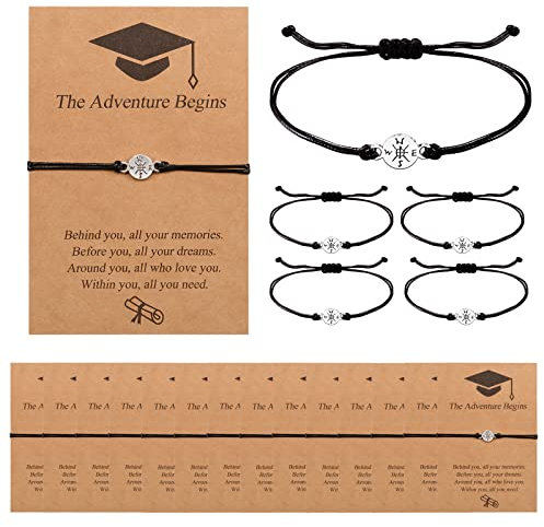 YELUWA 20 Pcs Abschluss Geschenk für Ihn/Sie, 2025 College Master Doktor Hochschulabschluss Armband Das Abenteuer Beginnt Kompass Armband für Klassenkameraden Freund Sohn Tochter Mädchen