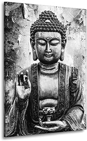 Kunstgestalten24 Leinwandbild Buddha Black White Style Wandbild Kunstdruck Deko XXL