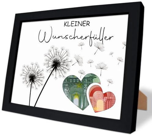 JOYEASE Wunscherfüller Geldgeschenk Bilderrahmen - coole Pusteblume Geldgeschenke Verpackung - Glück verschenken zum Geburtstag Hochzeit(Schwarz)