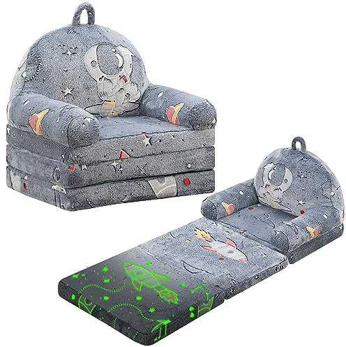 BYBYME Ausklappbarer Kinderstuhl Faltbarer Kleinkindstuhl für 1–3 Jahre alte Kinder – niedliches Klappsofa für Schlaf und Spielzimmer (Weltraumabenteuer)