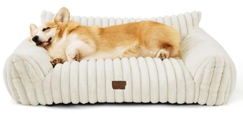 Bedsure ComfyFleece™ Cute Dog Couch for Medium Dogs - As Seen on TV on Good Day New York, Dog Couch Bed with Removable, Washable Cover, Supportive Pet Sofa, for Medium Large Dogs, 36inch, Cream