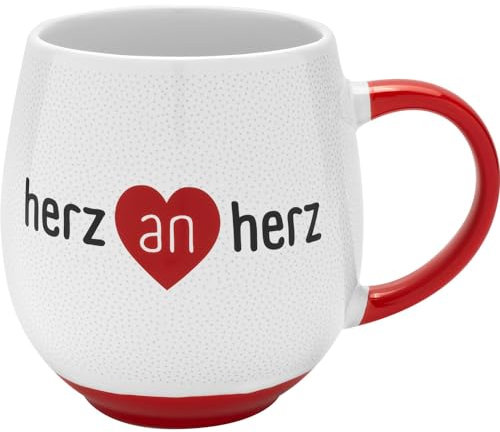 GRUSS & CO 73831 Tasse avec motif cœur sur cœur | Tasse à café bombée en porcelaine, 50 cl, anse et fond colorés | Cadeau amoureux, amour, Saint-Valentin