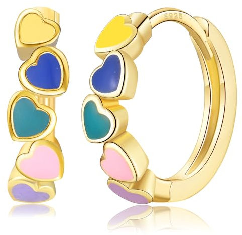 PDTU Ohrringe Gold Creolen, Ohrringe Gold Creolen Kinder Bunt Herz Ohrringe Vergoldet Klein Huggies Schlafen für Damen Mädchen Kinder