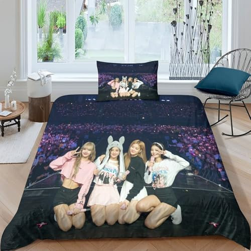 CULPRT Blackpink Bettwäsche Bettbezug Für 3D Microfaser Bettwäsche Set Kinder Erwachsene,Mit Reißverschluss Und Kissenbezug Single(135x200cm)