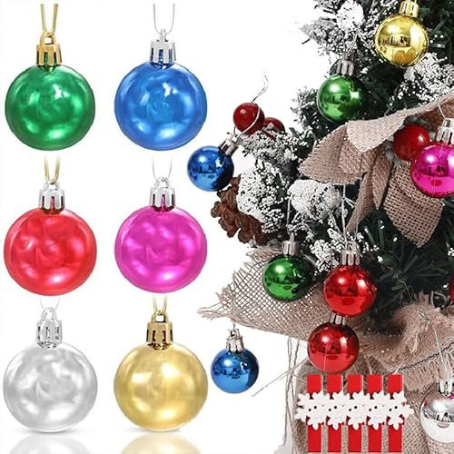 Bolas de Navidad Decorativas, Bolas de Árbol de Navidad para Colgar, Bolas Plástico Navidad, 48PCS 3cm Bolas de Colores con Cuerdas Adornos Navideños para Árbol de Navidad Boda Fiesta