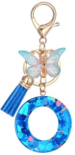 Vorysum Bleu Porte-clés papillon gland pour fille porte clef avec lettre porte-clés fille initiale cadeau femmes porte-clés or porte clé-O