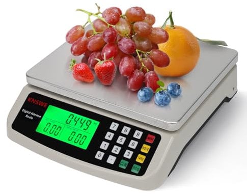 KNSWE Large Digital Kitchen Scale 40KG/88LB Weigh Food Scales Stainless Steel for Meal Prep Cooking Meat Baking Bread Tare Function Accurate Counting for Parts and Coins with Full View LCD Display