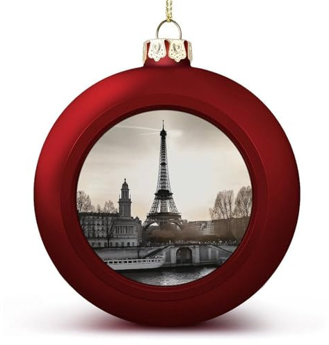 6 cm Weihnachtskugel-Ornamente Reise Paris Druck Rot Kunststoff bruchsicher Weihnachtskugeln Dekoration Hängende Weihnachtskugeln Dekorationen Kugeln für Weihnachtsbaumschmuck - mit Schnüren