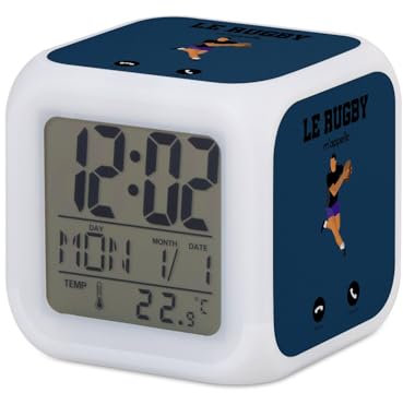 Fabulous Wecker Würfel mit Beleuchtung, Blau – Rugby M'nennt mich Sport Passion – 7,8 x 7,8 x 7,8 cm – Retro-Beleuchtung, mehrfarbig, LED