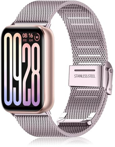 KoGiio Correa para Xiaomi Mi Band 9 Pro/Xiaomi Smart Band 9 Pro/Smart Band 8 Pro/Mi Band 8 Pro, Pulsera Repuesto Metal De Acero Inoxidabl, Hombres Mujeres Ajustable Respirable Malla Correa Rosa
