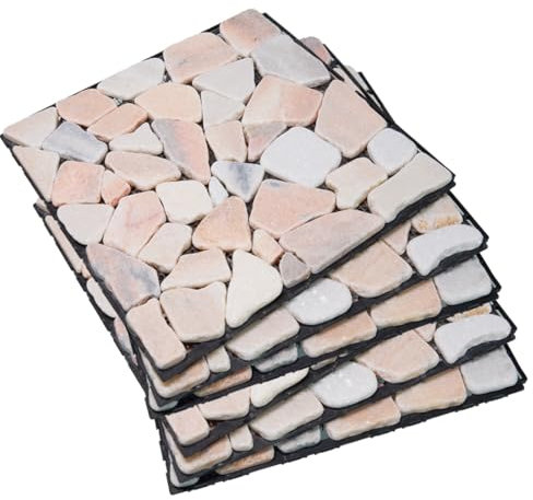 Decking Natural Pebble Interlocking Floor Patio Tiles, Indoor & Outdoor Interlocking Tiles 12x12 6pcs - A Great Upgrade Option for Garden Patio Path (Pink)