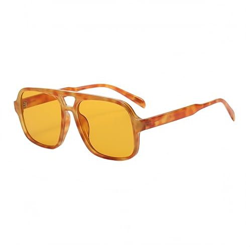 WDZAYXC Retro Sonnenbrille für Damen Herren,Trendy Retro Sonnenbrille mit großem Rahmen(Leopard/Orange)