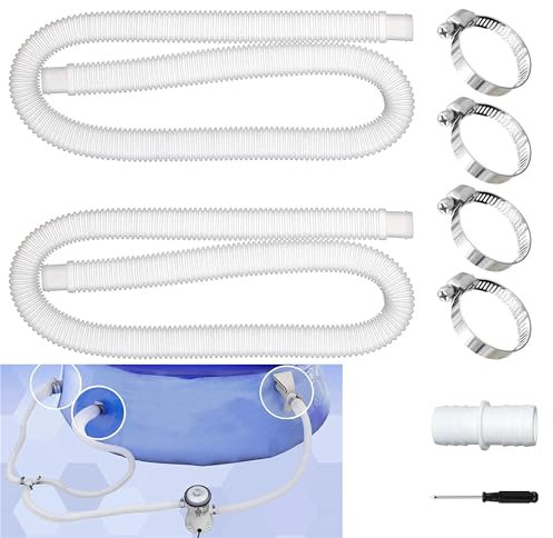 2 Piezas Manguera de Bomba de Piscina,Manguera Piscina 32mm,Manguera de Repuesto para Piscina,Piscina Manguera de Repuesto,Manguera de Filtro de Piscina con 4 Abrazaderas de Metal (Blanco)