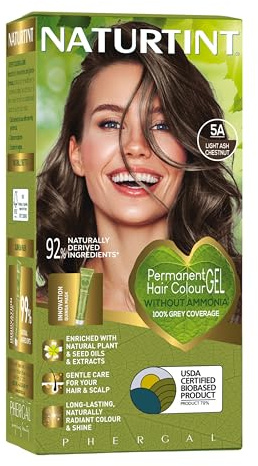 Naturtint Permanent Hair Colour Gel 5A Light Ash Chestnut, Plant Enriched, Biobased, Ammonia Free, Long Lasting Grey Coverage and Radiant Colour, Nourishment and Protection