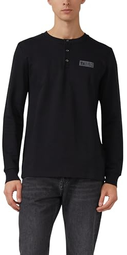 s.Oliver Geripptes Henley-Shirt mit Label-Patch